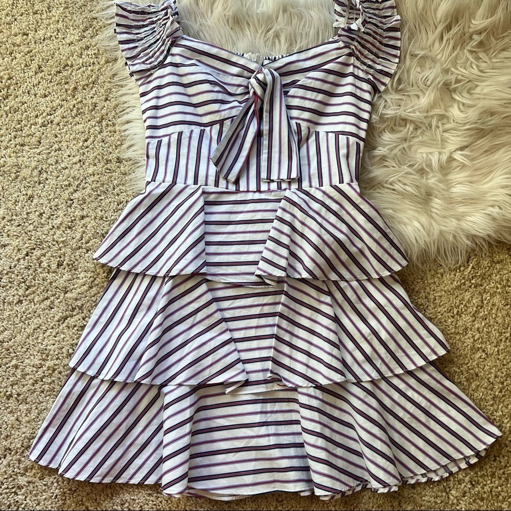 NWT Lucy Paris Blue White Off Shoulder Ruffle Mini Dress - Picture 7 of 12